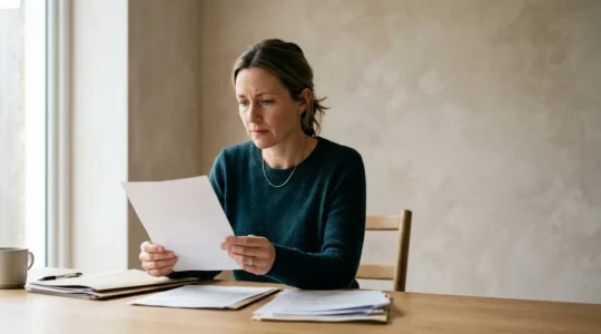Conducteur préoccupé consultant des documents administratifs dans un environnement minimaliste