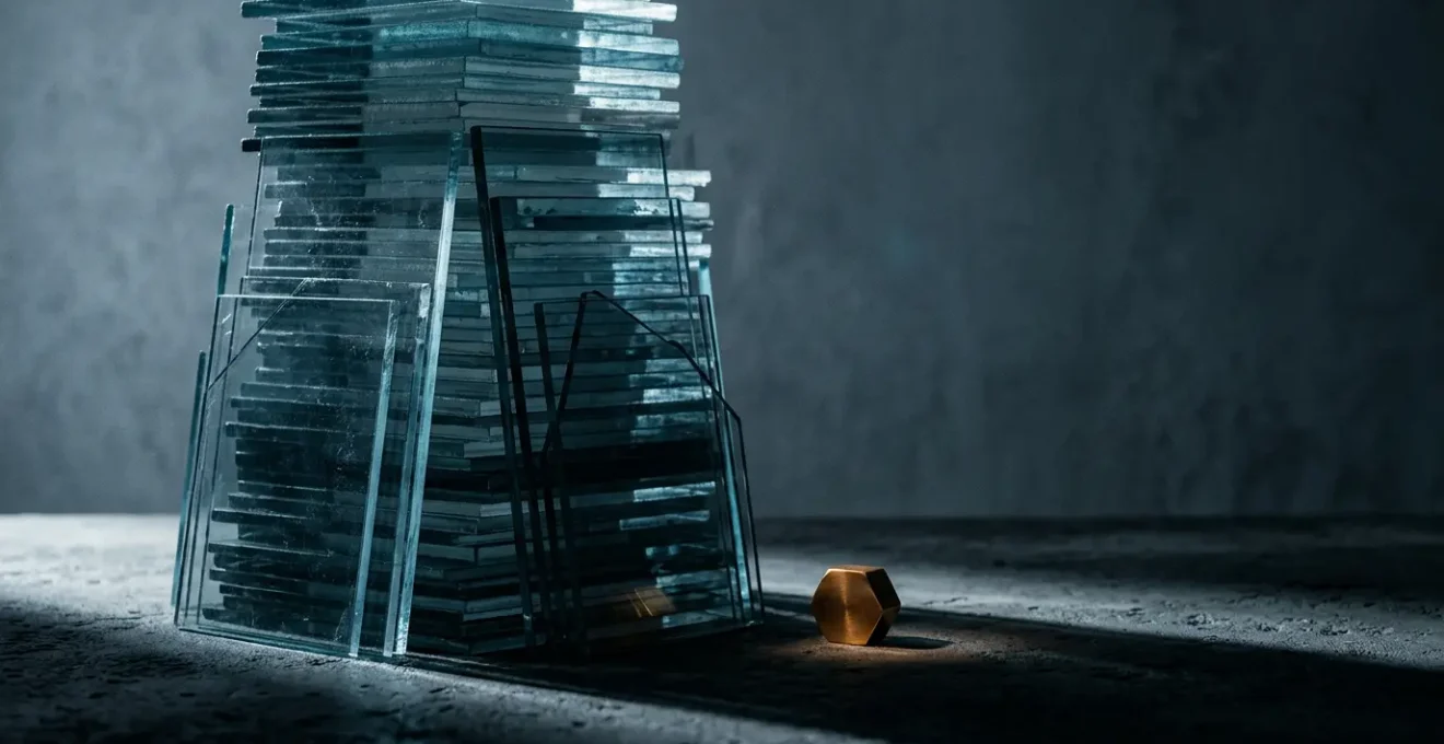 Composition symbolique représentant les frais cachés dans une quittance d'assurance avec des éléments visuels abstraits