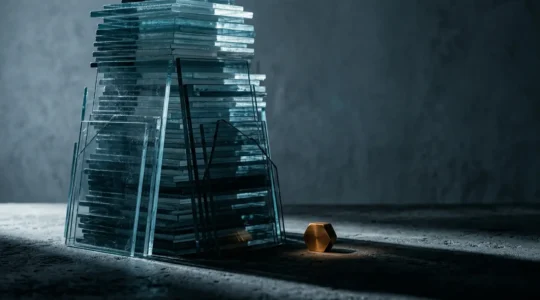 Composition symbolique représentant les frais cachés dans une quittance d'assurance avec des éléments visuels abstraits