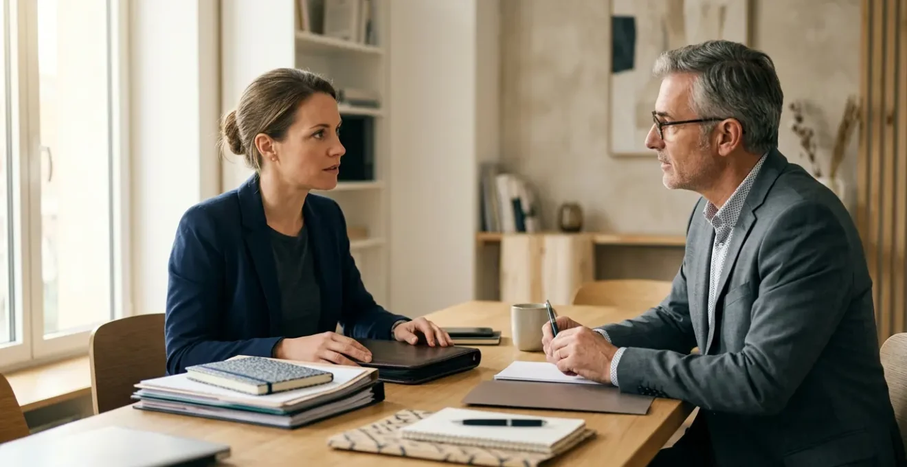 Expatrié rencontrant un conseiller en assurance pour négocier son bonus automobile après un retour en France