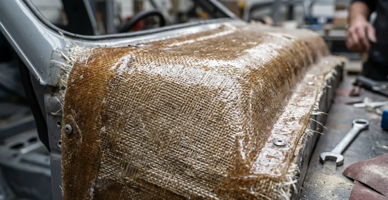 Gros plan sur les textures des matériaux composites en fibre de verre utilisés pour la carrosserie d'une VSP