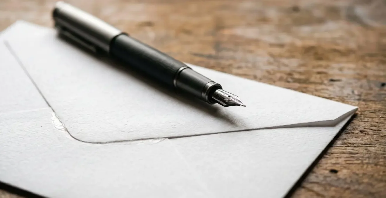 Gros plan sur une enveloppe officielle scellée posée sur un bureau avec un stylo, symbolisant la démarche administrative de déclaration à l'assureur